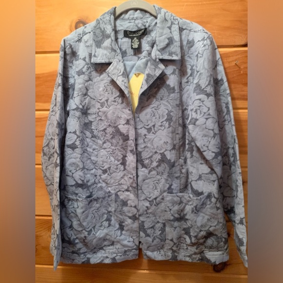 Dialogue Jacket Floral Jacquard QVC Blazer Open Style Blue Size 14 New - Picture 2 of 12